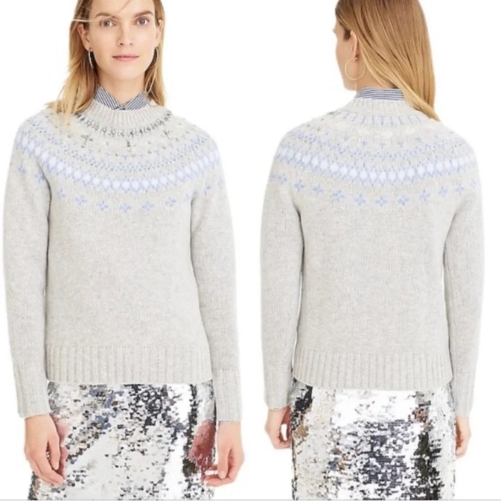 J. Crew Fair Isle Sweater Alpaca Merino Lambs Wool Crewneck Womens Sz XS Cream - Picture 2 of 13